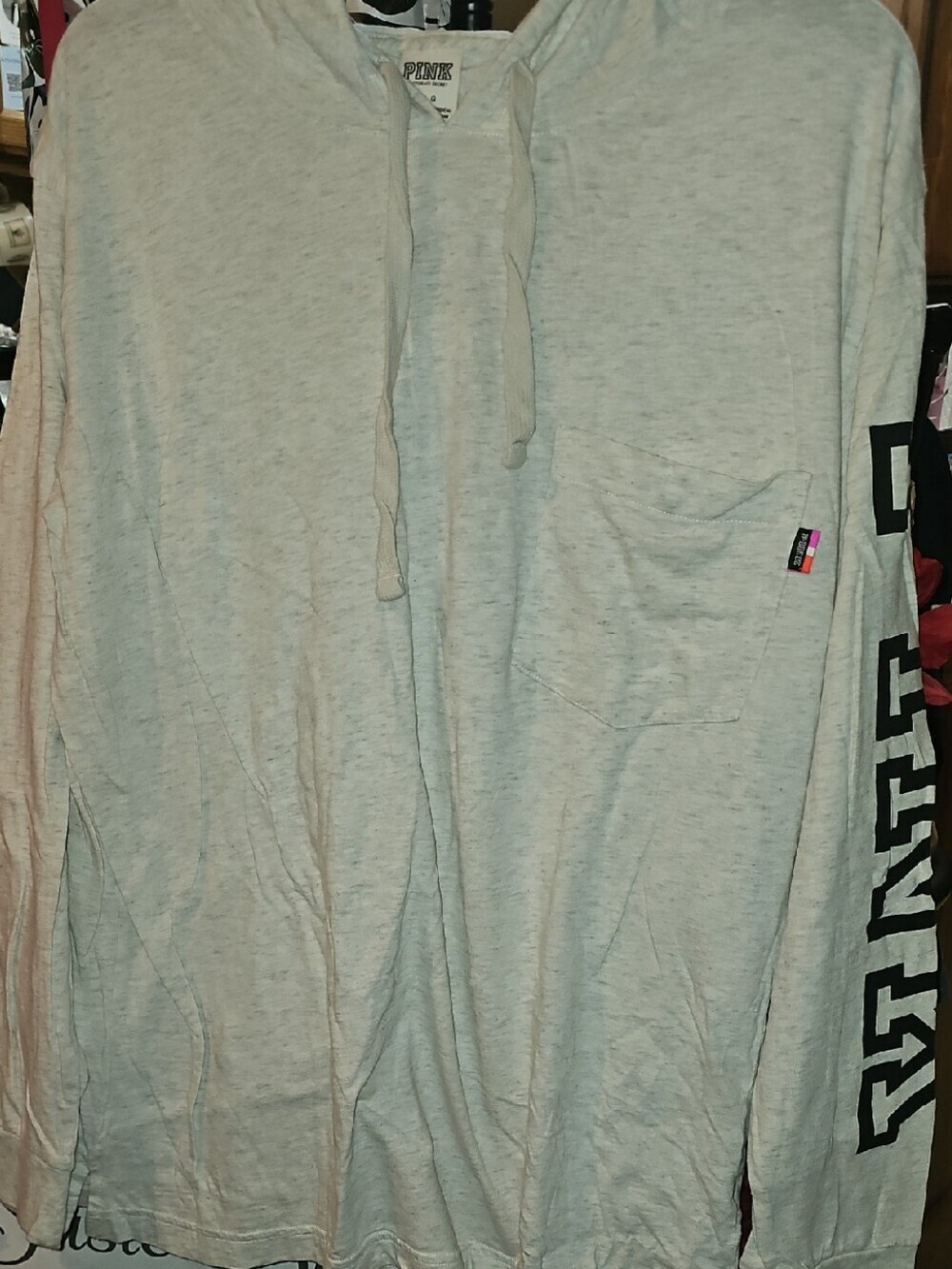 PINK Victoria's Secret Lightweight Hoodie Black Logo/Multi Stripes Size Large